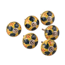 Load image into Gallery viewer, Summer-Inspired Painted 6-Piece Glazed Ceramic Knob Set - Sunny Years | NOVICA
