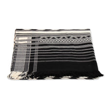 Load image into Gallery viewer, Hand-Loomed Geometric Cotton Throw in Black and Ivory - Creative Elegance | NOVICA
