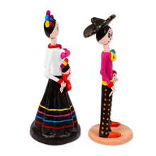 Load image into Gallery viewer, Hand-Painted 2-Piece Folk Art-Themed Couple Sculpture Set - Night in Love | NOVICA
