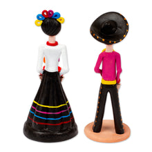 Load image into Gallery viewer, Hand-Painted 2-Piece Folk Art-Themed Couple Sculpture Set - Night in Love | NOVICA
