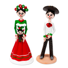 Load image into Gallery viewer, Set of 2 Hand-Painted Couple Ceramic Sculptures from Mexico - Evening in Love | NOVICA
