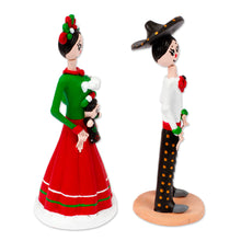 Load image into Gallery viewer, Set of 2 Hand-Painted Couple Ceramic Sculptures from Mexico - Evening in Love | NOVICA
