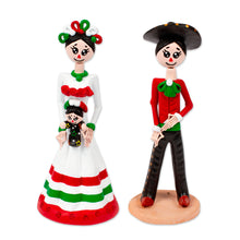 Load image into Gallery viewer, Mexican-Inspired 2-Piece Hand-Painted Couple Sculpture Set - Sunrise in Love | NOVICA

