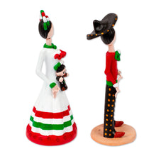 Load image into Gallery viewer, Mexican-Inspired 2-Piece Hand-Painted Couple Sculpture Set - Sunrise in Love | NOVICA
