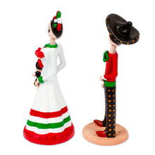Load image into Gallery viewer, Mexican-Inspired 2-Piece Hand-Painted Couple Sculpture Set - Sunrise in Love | NOVICA
