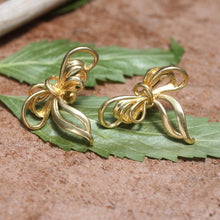 Load image into Gallery viewer, Ribbon-Shaped Drop Earrings in an 18k Gold-Plated Finish - Ribbon of Belles | NOVICA
