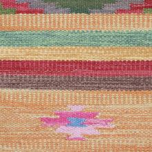 Load image into Gallery viewer, Spring-Inspired Striped Wool Dhurrie Rug with Fringes (3x5) - Spring Blast | NOVICA
