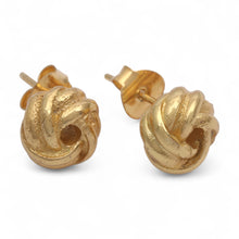 Load image into Gallery viewer, High-Polished 18k Gold-Plated Yarn Button Earrings from Bali - Weaving Victory | NOVICA
