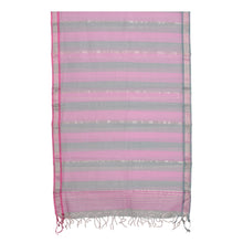 Load image into Gallery viewer, Artisan-Made Pink and Grey Striped Cotton &amp; Silk Blend Shawl - Pink Occasions | NOVICA
