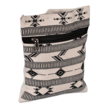 Load image into Gallery viewer, Folk Art-Patterned Ivory and Onyx Cotton Zippered Sling Bag - Ivory Medley | NOVICA
