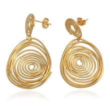 Load image into Gallery viewer, Modern High-Polished 18k Gold-Plated Spiral Dangle Earrings - Currents of Victory | NOVICA

