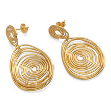 Load image into Gallery viewer, Modern High-Polished 18k Gold-Plated Spiral Dangle Earrings - Currents of Victory | NOVICA
