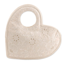 Load image into Gallery viewer, Gotta Patti Embroidered Alabaster Velvet Heart Handbag - Be Still My Heaven | NOVICA
