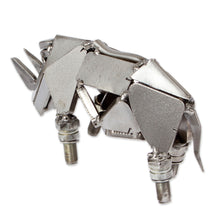 Load image into Gallery viewer, Rhino-Shaped Modern Eco-Friendly Recycled Metal Figurine - Rugged Rhino | NOVICA
