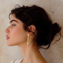 Load image into Gallery viewer, Textured Drop-Shaped 22k Gold-Plated Brass Dangle Earrings - Victorious Shower | NOVICA
