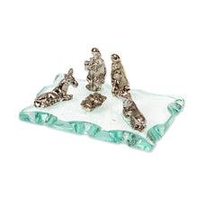 Load image into Gallery viewer, Inspirational Handmade Metal Alloy and Glass Nativity Scene - Immortal Hope | NOVICA
