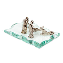 Load image into Gallery viewer, Inspirational Handmade Metal Alloy and Glass Nativity Scene - Immortal Hope | NOVICA
