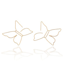 Load image into Gallery viewer, Butterfly-Themed 22k Gold-Plated Brass Half-Hoop Earrings - Grand Butterfly | NOVICA
