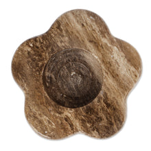 Load image into Gallery viewer, Spring-Inspired Floral Brown Marble Tealight Candleholder - Marble Spring | NOVICA
