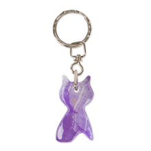 Load image into Gallery viewer, Hand-Carved Cat-Shaped Natural Onyx Keychain in Purple Hues - Feline Purple | NOVICA
