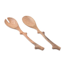 Load image into Gallery viewer, Sylvan-Themed 2-Piece Mango Wood Salad Spoon Set from India - Sylvan Flavor | NOVICA
