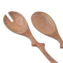 Load image into Gallery viewer, Sylvan-Themed 2-Piece Mango Wood Salad Spoon Set from India - Sylvan Flavor | NOVICA
