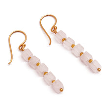 Load image into Gallery viewer, 18k Gold-Plated Rose Quartz Beaded Dangle Earrings from Bali - Strawberry Gin | NOVICA

