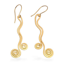 Load image into Gallery viewer, Artisan-Made 18k Gold-Plated Statement Swirl Dangle Earrings - Wealthy Rivers | NOVICA
