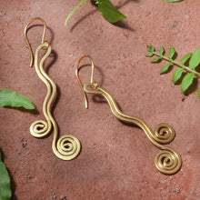 Load image into Gallery viewer, Artisan-Made 18k Gold-Plated Statement Swirl Dangle Earrings - Wealthy Rivers | NOVICA
