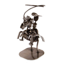 Load image into Gallery viewer, Riding Cowboy-Themed Eco-Friendly Recycled Metal Figurine - Riding Cowboy | NOVICA
