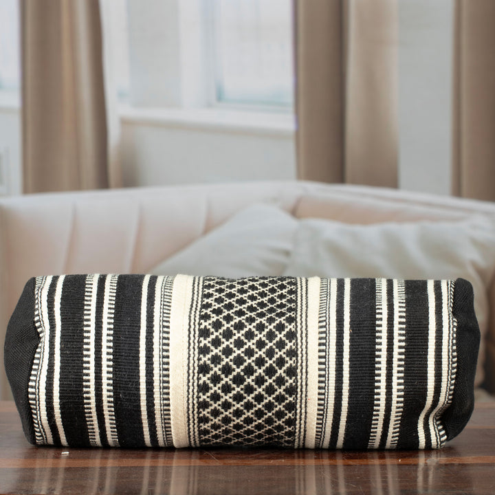 Artisan-Made Black and Ivory Cotton Cosmetic Case from India - Adventures at Night | NOVICA