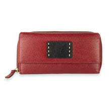 Load image into Gallery viewer, Burgundy Leather Wallet and Clutch with Stitched Black Patch - Vibrant Contrast | NOVICA
