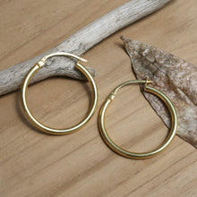 Load image into Gallery viewer, 18k Gold-Plated Brass Hoop Earrings with Lustrous Finish - Glowing Essentials | NOVICA
