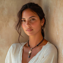 Load image into Gallery viewer, Feather-Shaped Adjustable Pendant Necklace with Pear Garnet - Feather of Passion | NOVICA
