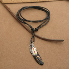 Load image into Gallery viewer, Feather-Shaped Adjustable Pendant Necklace with Pear Garnet - Feather of Passion | NOVICA
