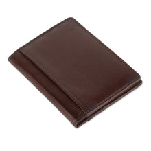 Load image into Gallery viewer, Minimalist 100% Leather Card Holder in a Chocolate Brown Hue - Chocolate Slots | NOVICA

