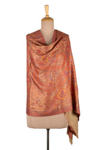 Load image into Gallery viewer, Orange and Beige Spring-Inspired 100% Modal Shawl from India - Paisley Philharmonics | NOVICA
