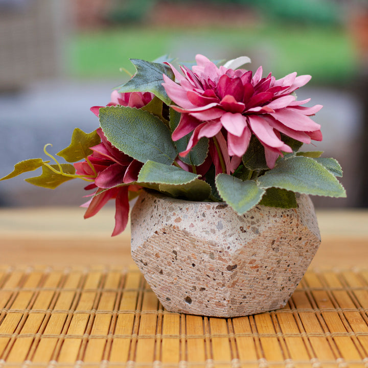 Hexagonal Rustic Recycled Stone Decorative Flower Pot - Modern Hexagon | NOVICA