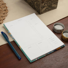 Load image into Gallery viewer, Floral-Patterned Yellow and Turquoise Cotton Daily Planner - Summer Desires | NOVICA

