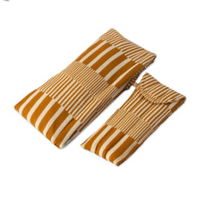 Load image into Gallery viewer, Cotton Pencil Eyeglass Case 2-Piece Set with Striped Design - Yellow and Jolly Functionality | NOVICA
