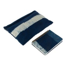 Load image into Gallery viewer, Cotton Toiletry Case and Journal 2-Piece Set with Stripes - Indigo Wanderer | NOVICA
