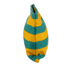 Load image into Gallery viewer, Striped Teal Yellow Cotton Toiletry Case Journal 2-Piece Set - Sunbeam Wanderer | NOVICA
