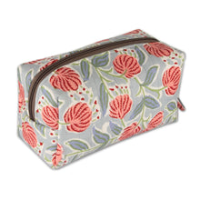 Load image into Gallery viewer, Spring-Patterned Blue and Red Zippered Cotton Toiletry Case - Blossoming Itinerary | NOVICA
