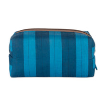 Load image into Gallery viewer, Blue-Palette Striped 100% Cotton Toiletry Case with Zipper - Refreshing Habits | NOVICA
