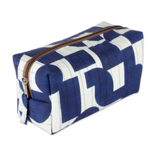 Load image into Gallery viewer, Abstract-Patterned Blue and White 100% Cotton Toiletry Case - Avant-Garde Essential | NOVICA

