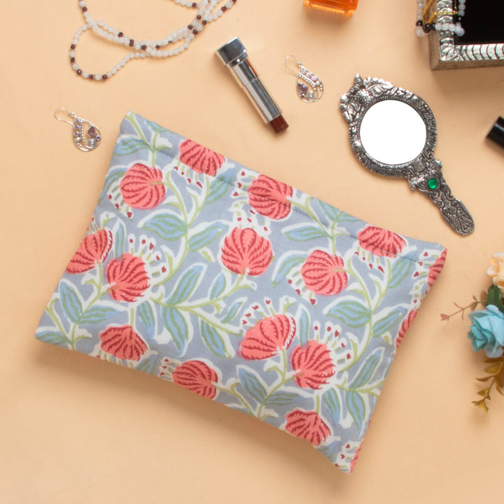 Botanical-Themed Cotton Toiletry Case and Travel Pouch - Blossoming Basics | NOVICA
