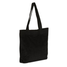 Load image into Gallery viewer, 100% Cotton Corduroy Zippered Tote Bag in Onyx Black Hues - Onyx Sister | NOVICA
