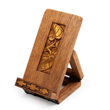 Load image into Gallery viewer, Nature-Inspired Golden and Brown Jempinis Wood Phone Holder - Natural Tomorrow | NOVICA
