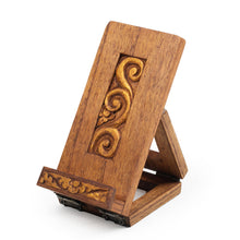 Load image into Gallery viewer, Artisan-Made Golden and Brown Foldable Wood Phone Holder - Hereafter Winds | NOVICA
