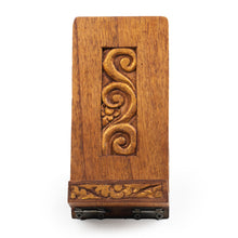 Load image into Gallery viewer, Artisan-Made Golden and Brown Foldable Wood Phone Holder - Hereafter Winds | NOVICA
